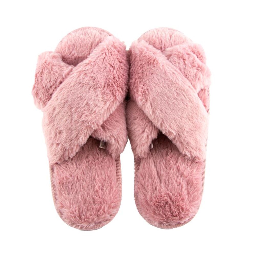 Gold Coast Women's Open Toe Cross Over Plush Slippers in Pink, Large